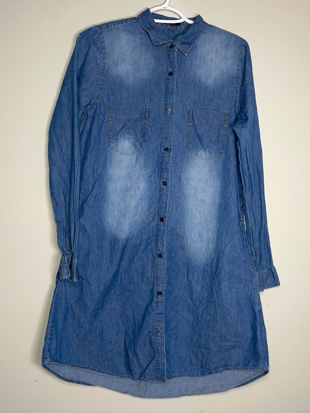 Chiqle M Long Sleeve Denim Button Up Collared 100% Cotton Shirt Dress